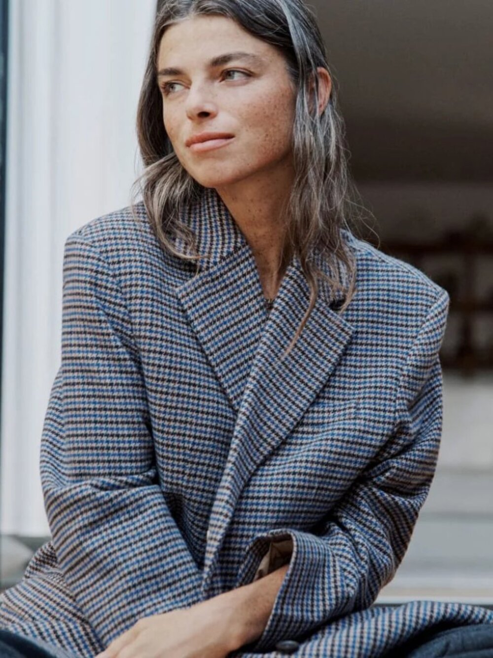 Blue Brown Houndstooth 80s Wool Blazer | Everlane - Picture 5 of 5